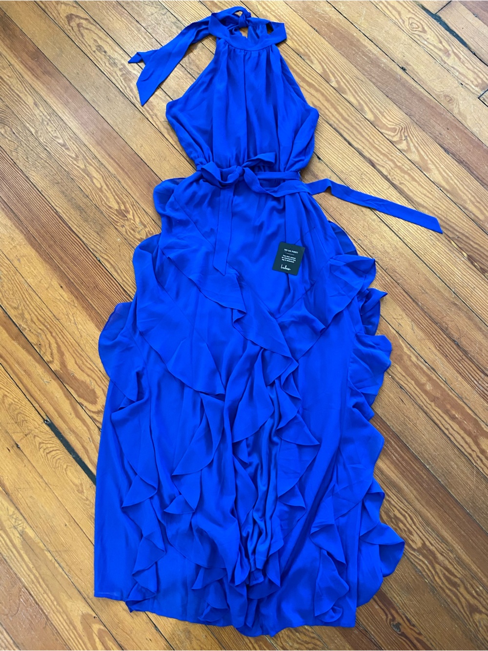 Lulus Iconic Flair Cobalt Blue Ruffle Halter Maxi / Open Back Resort Dress XL